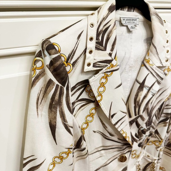 St John Sport Marie Gray Women’s Nautical Gold Chain Print Detail Blazer Grommet - Picture 9 of 10